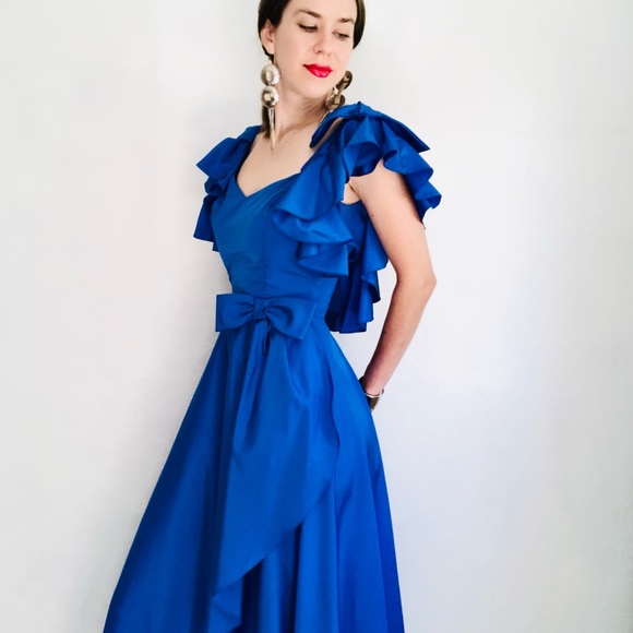cobalt blue ruffle dress